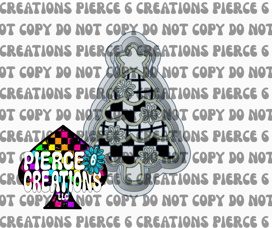 Disco Checkered Floral Christmas Tree Mold