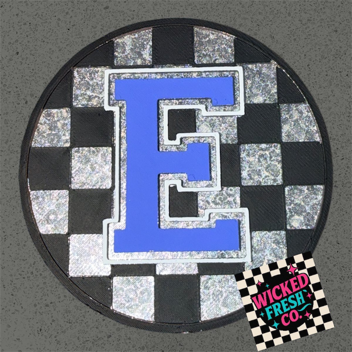 Varsity Letter Checkered Circle Insert