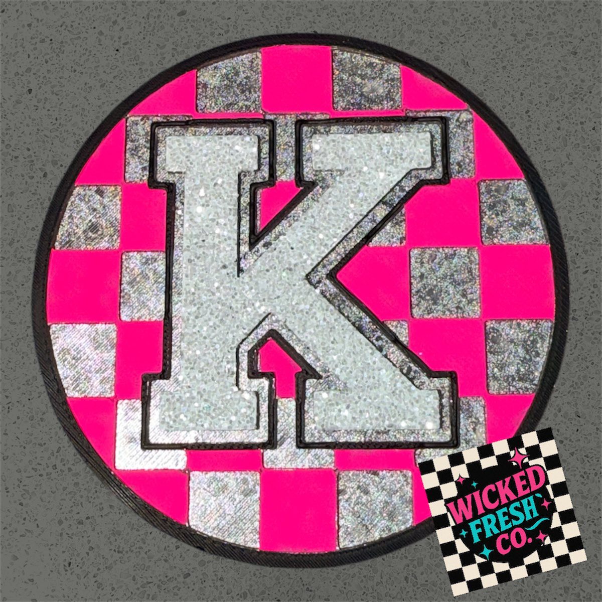 Varsity Letter Checkered Circle Insert