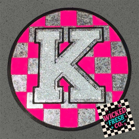Varsity Letter Checkered Circle Insert