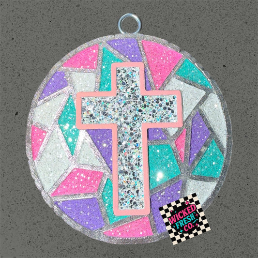 Stained Glass Cross Circle Insert