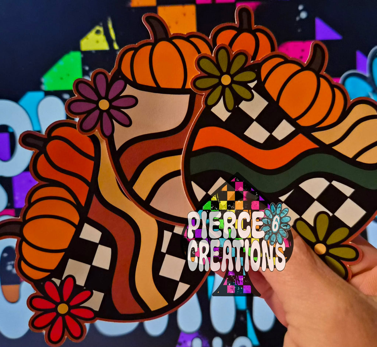 Checkered Pot of Pumpkins Cardstock