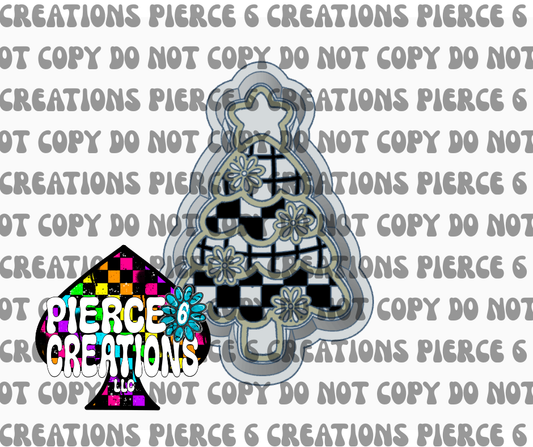 Disco Checkered Floral Christmas Tree Mold